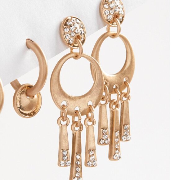 TORRID Pave Delicate Hoop Set Gold Earrings NEW - Picture 3 of 3